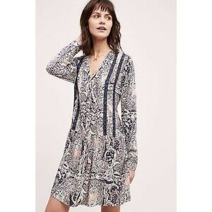 Anthropologie TINY Multicolor Rayon Caviana Long Sleeve Shirt Dress Size Small
